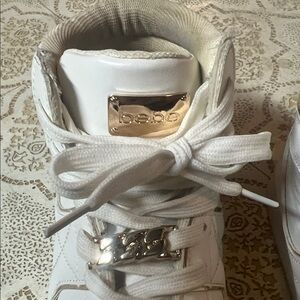 Bebe Women's White and Gold High-Top Sneakers